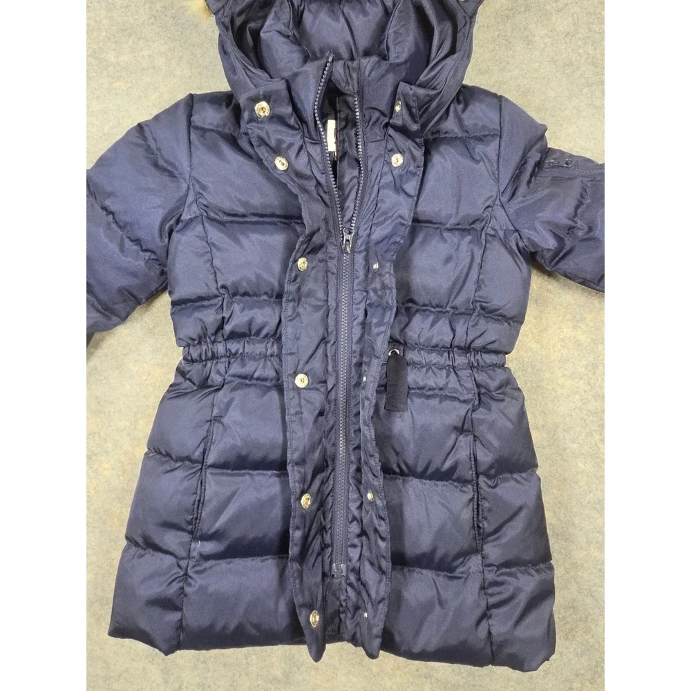 Gap Kids Girls Navy Blue Down Puffer Parka Faux Fur Hood Coat Size S 6-7